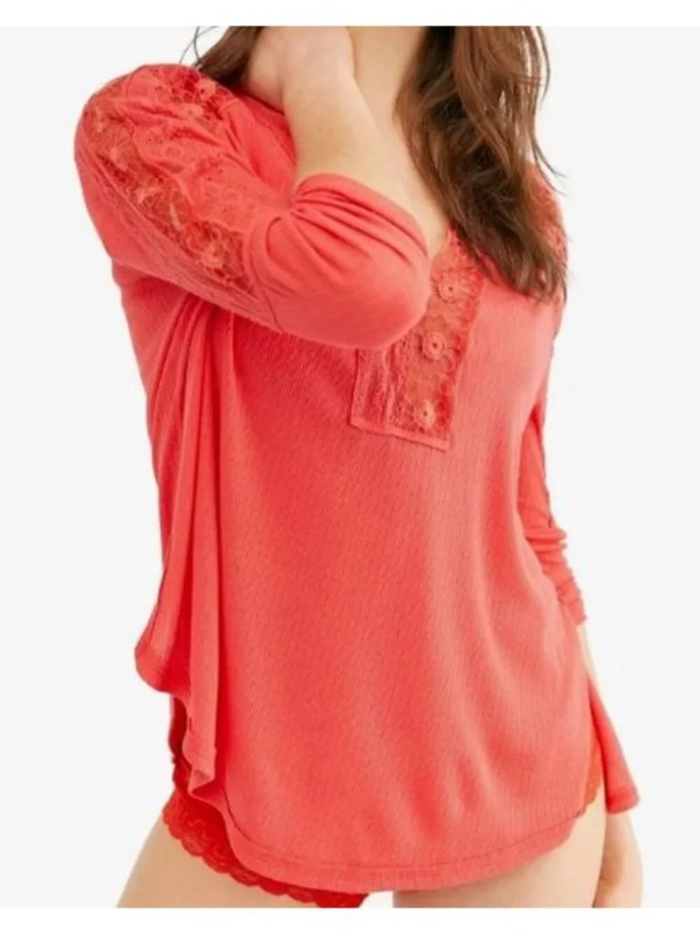 Free People Lola Long Sleeve Top in Rose Crimson